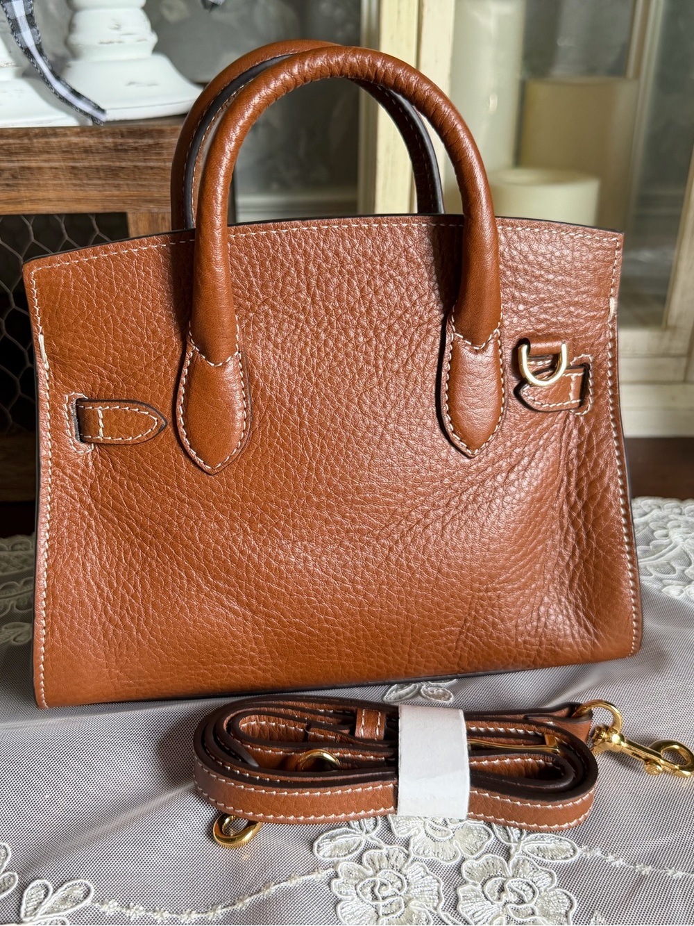 NWOT Fairfax & Favor Town and Country Tan Micro Top Handle Leather Bag Purse - Picture 4 of 10